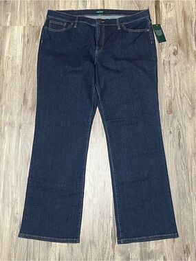 NWT Lauren Ralph Lauren Classic Straight Stretch Jeans Size 18 Dark Indigo Wash